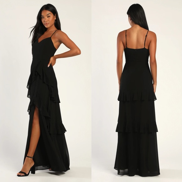 Lulus Dresses & Skirts - Lulus Blessed with Beauty Black Ruffled Sleeveless Maxi Dress